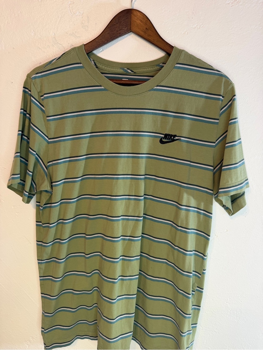 Nike Olive Green Striped Short Sleeve Tee